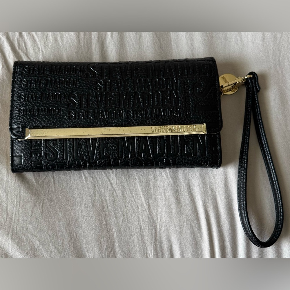 Steve Madden Black Wristlet with Gold Accent